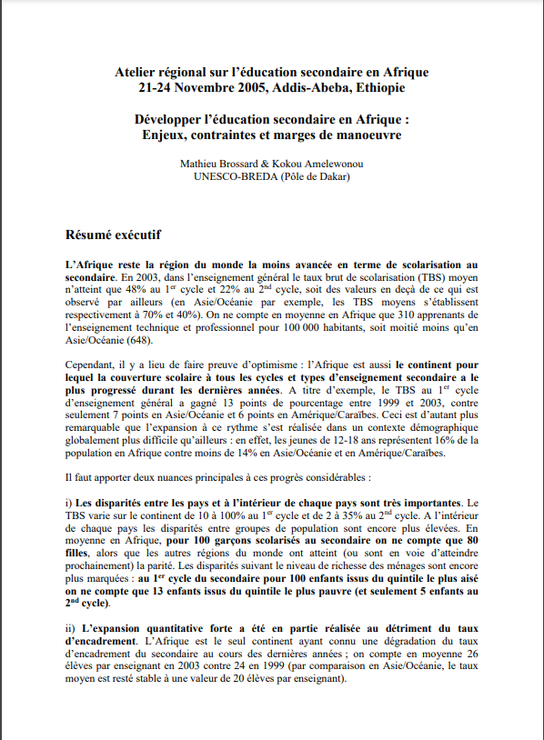 Développer l’éducation secondaire en Afrique