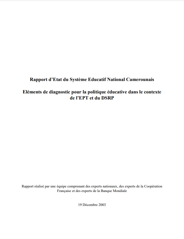 Rapport d’Etat du système éducatif national