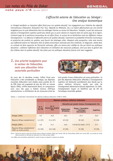 L'efficacité de l'éducation au Sénégal