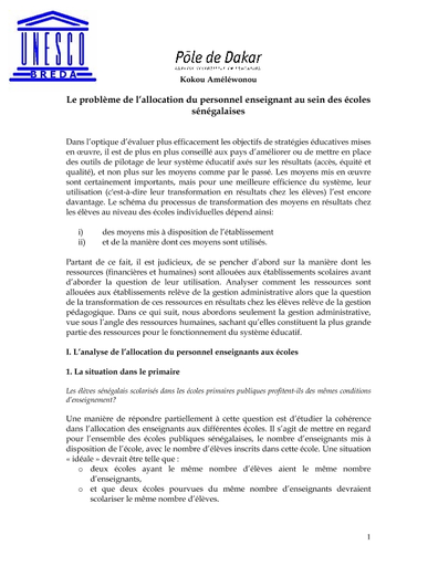 Allocation personnel enseignant